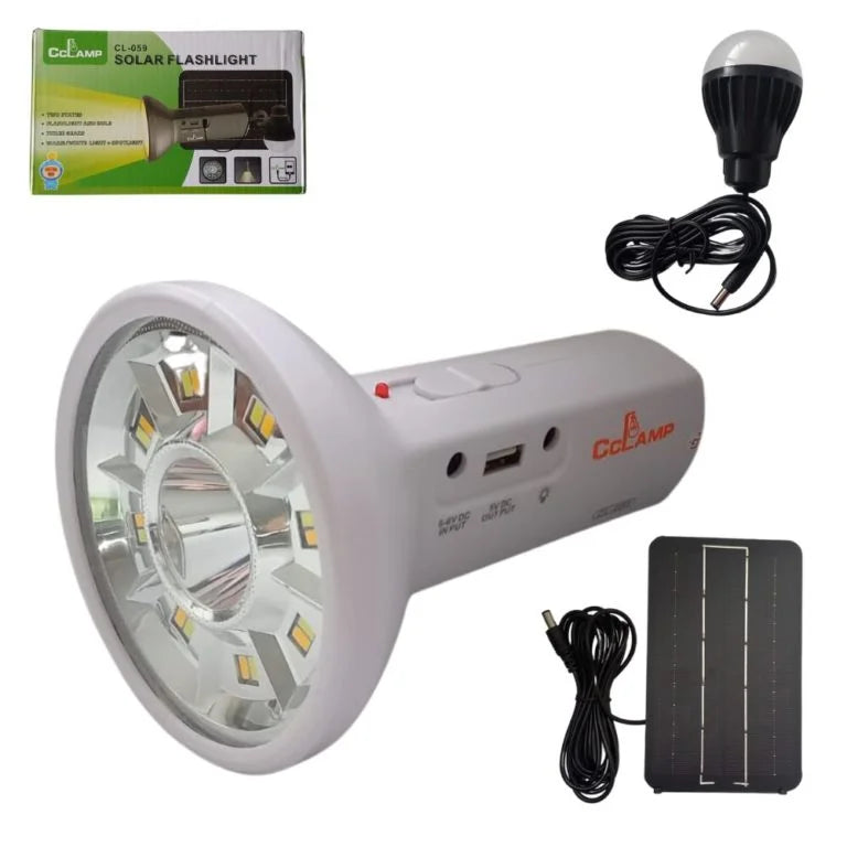 LED flashlight and rechargeable bulb with solar panel CCLAMP CL-059