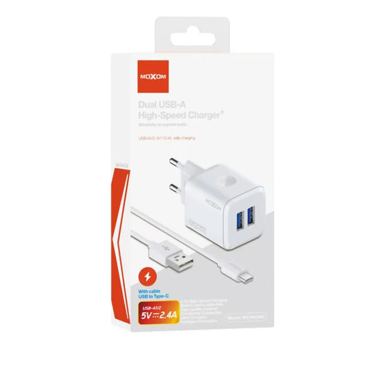 Home charger Moxom MX-HC160 2.4A 2xUSB Type C white
