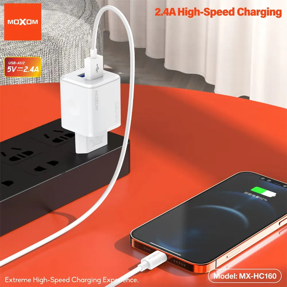Home charger Moxom MX-HC160 2.4A 2xUSB Type C white