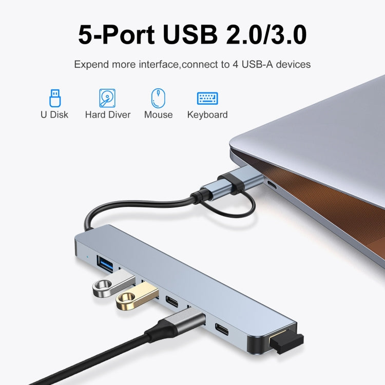 7 in 1 USB 3.0 and Type-C USB-C to USB 3.0 USB 2.0 HUB Adapter