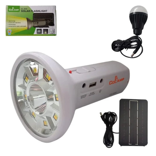 LED flashlight and rechargeable bulb with solar panel CCLAMP CL-059