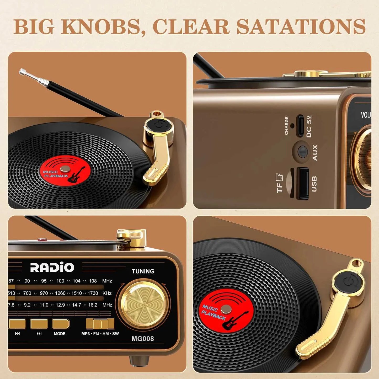 vintage-style portable BLUETOOTH SPEAKER  classic wood-finish design