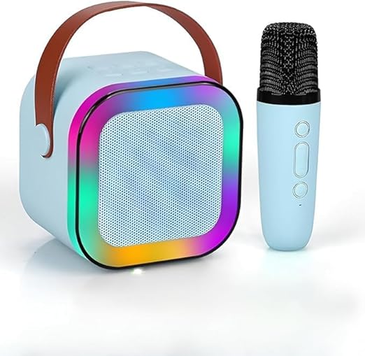 K12 Mini Portable Bluetooth Karaoke Speaker with Wireless Mic for Kids Adults, Magic Sound Effect - 5 Different Sound & RGB LED Colour Changing Light for Home Party, Birthday Gifts for Boys/Girls