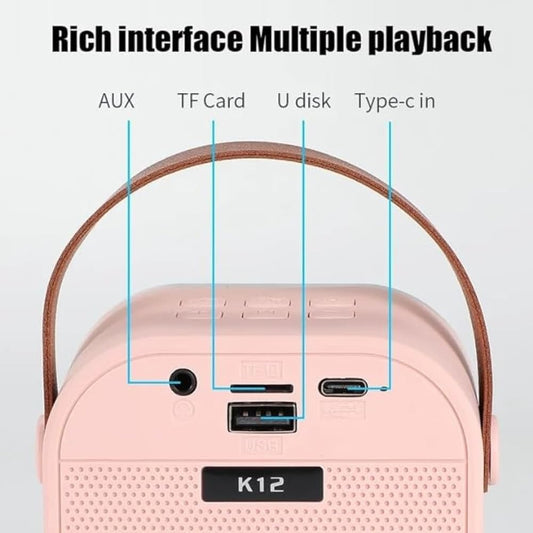 K12 Mini Portable Bluetooth Karaoke Speaker with Wireless Mic for Kids Adults, Magic Sound Effect - 5 Different Sound & RGB LED Colour Changing Light for Home Party, Birthday Gifts for Boys/Girls