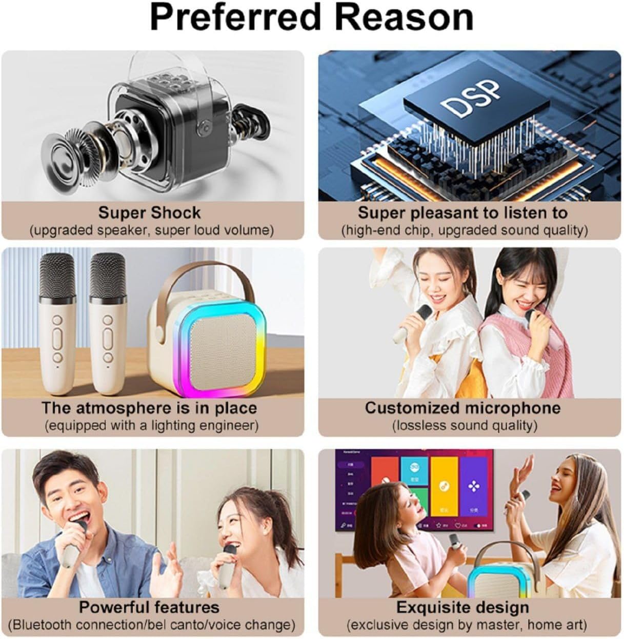 K12 Mini Portable Bluetooth Karaoke Speaker with Wireless Mic for Kids Adults, Magic Sound Effect - 5 Different Sound & RGB LED Colour Changing Light for Home Party, Birthday Gifts for Boys/Girls