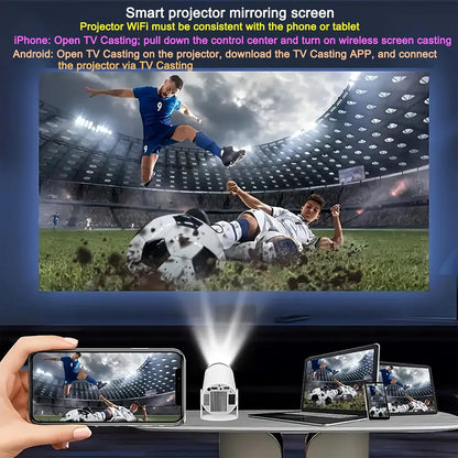 HY300 Projector with WIFI6 and Bluetooth, 4K 1080P Support with Android TV 11.0, Mini Portable Projector 180° Rotatable Movie Projector ,Auto Keystone Compatible for Laptop, PC, Smartphone