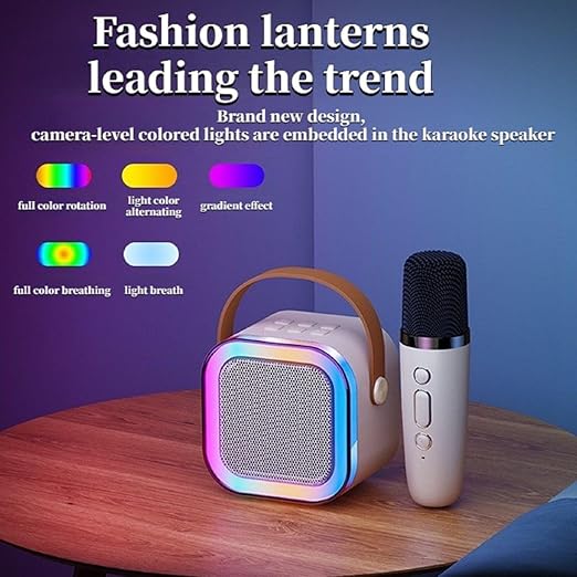 K12 Mini Portable Bluetooth Karaoke Speaker with Wireless Mic for Kids Adults, Magic Sound Effect - 5 Different Sound & RGB LED Colour Changing Light for Home Party, Birthday Gifts for Boys/Girls