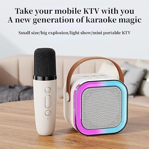 K12 Mini Portable Bluetooth Karaoke Speaker with Wireless Mic for Kids Adults, Magic Sound Effect - 5 Different Sound & RGB LED Colour Changing Light for Home Party, Birthday Gifts for Boys/Girls