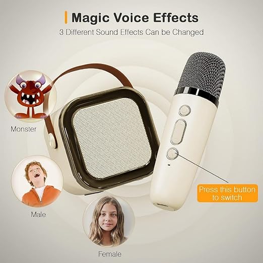 K12 Mini Portable Bluetooth Karaoke Speaker with Wireless Mic for Kids Adults, Magic Sound Effect - 5 Different Sound & RGB LED Colour Changing Light for Home Party, Birthday Gifts for Boys/Girls