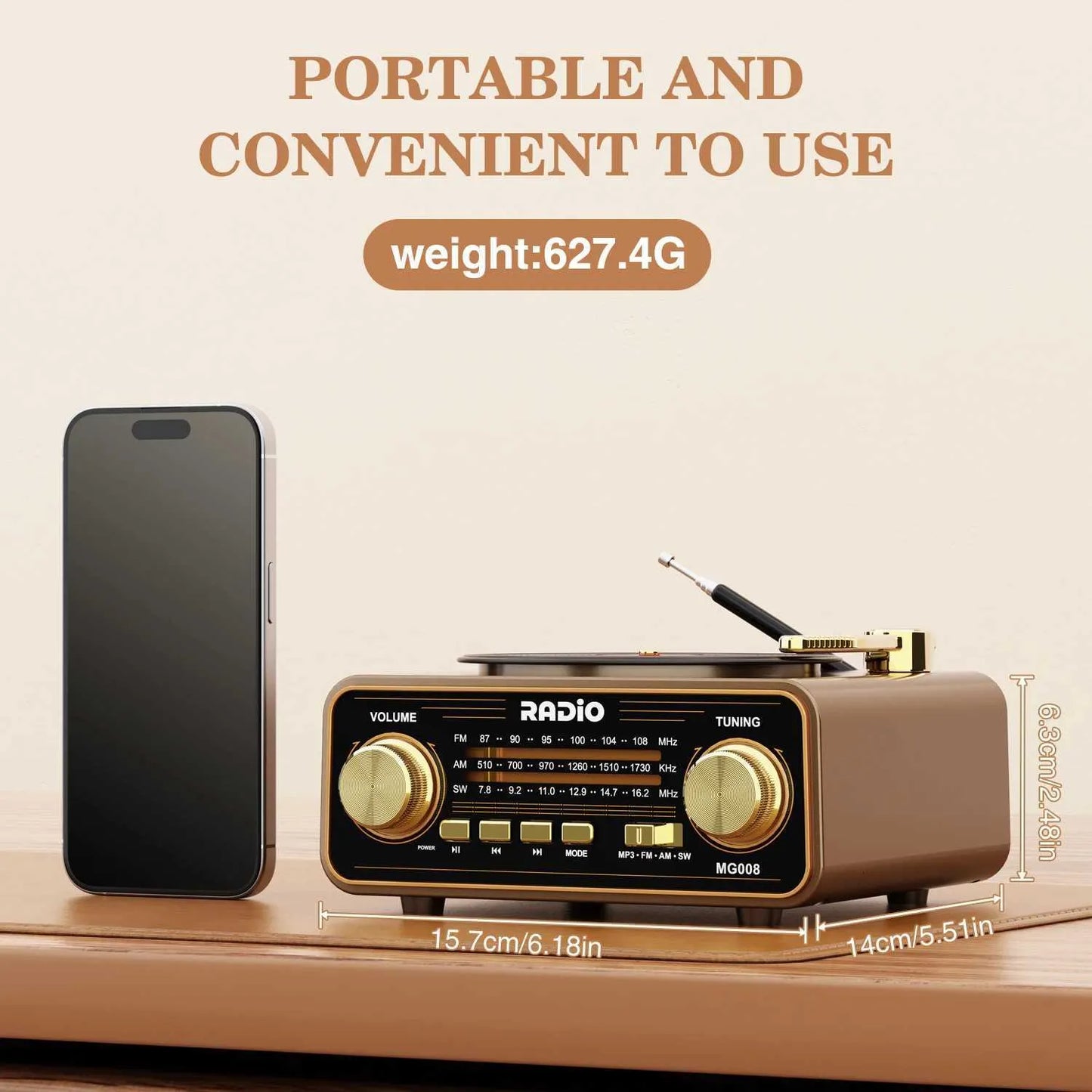 vintage-style portable BLUETOOTH SPEAKER  classic wood-finish design