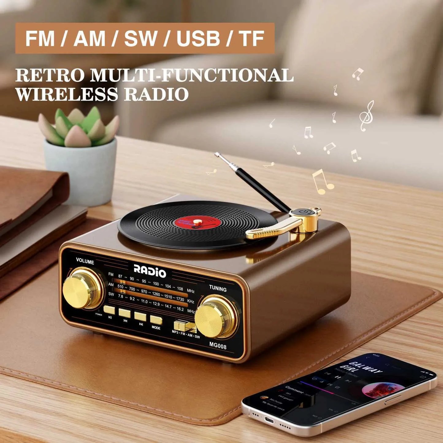 vintage-style portable BLUETOOTH SPEAKER  classic wood-finish design