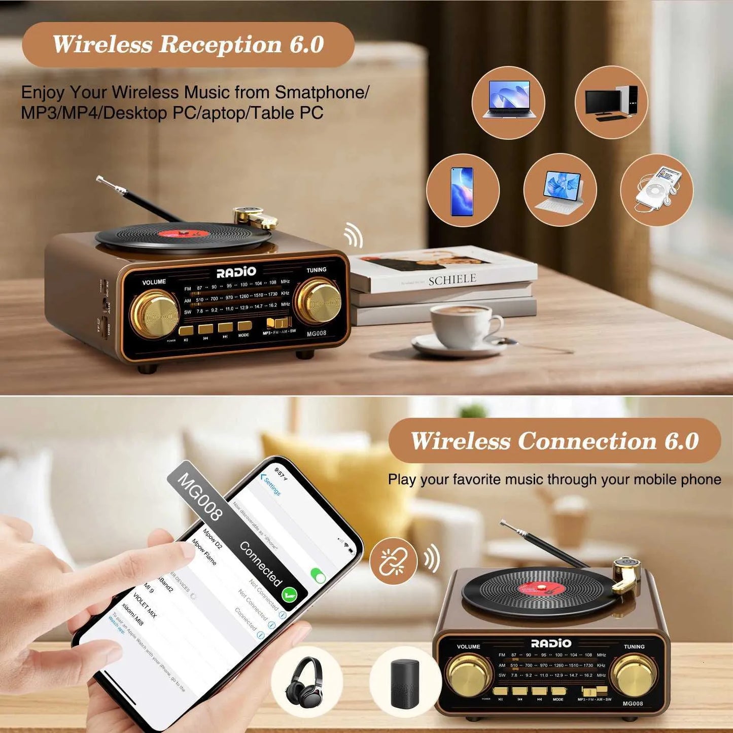 vintage-style portable BLUETOOTH SPEAKER  classic wood-finish design