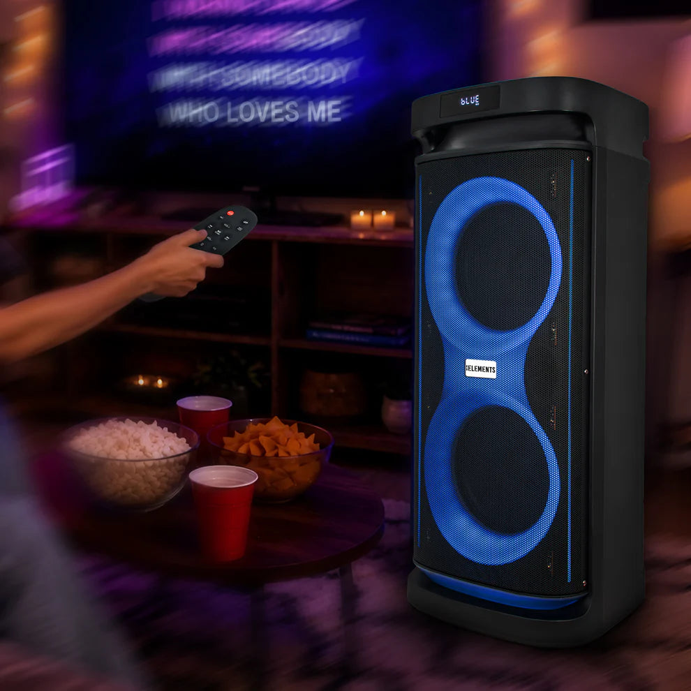 KB ELEMENTS Karaoke Speaker with 2-Wheel Trolley, Dual 10" Subwoofers & Wireless Microphones