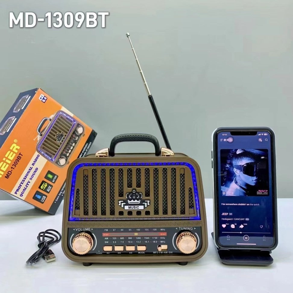MD-1309BT 1308BT Radio Speaker with Disco Light Rechargeable