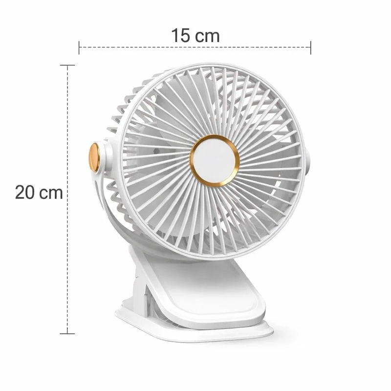 Clip Fan – 5 Speeds, 360° Adjustable, Rechargeable