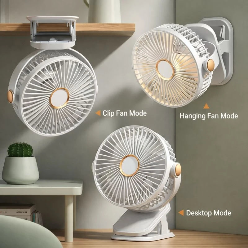 Clip Fan – 5 Speeds, 360° Adjustable, Rechargeable