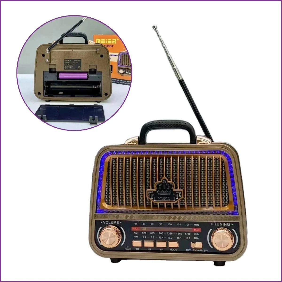 MD-1309BT 1308BT Radio Speaker with Disco Light Rechargeable