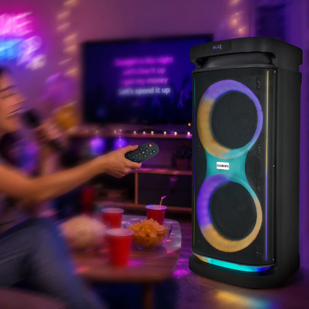 KB ELEMENTS Karaoke Speaker with 2-Wheel Trolley, Dual 8" Subwoofers & Wireless Microphones