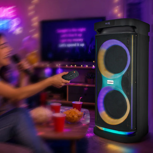 KB ELEMENTS Karaoke Speaker with 2-Wheel Trolley, Dual 8" Subwoofers & Wireless Microphones