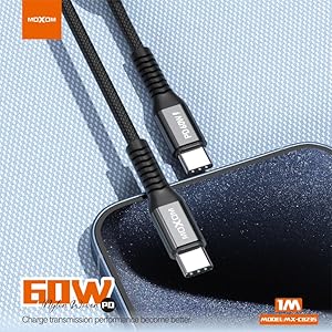 MOXOM MX-CB265 PD Type-C to Type-C Charging Data Cable With Efficient Transfer And Smart Design For Multi Device 1.2 Meter Length 60W - Black