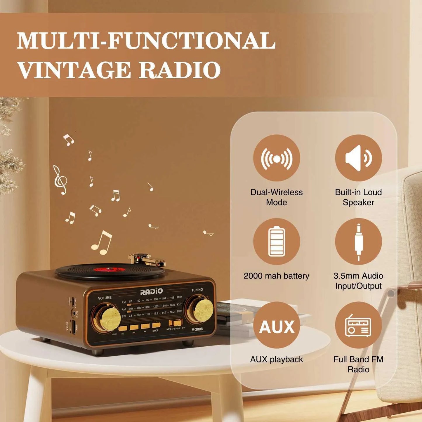 vintage-style portable BLUETOOTH SPEAKER  classic wood-finish design