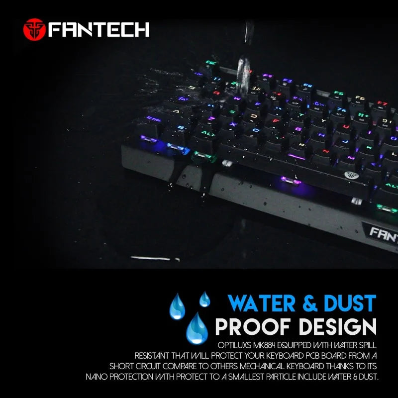 Fantech MK884 Optilux, Optical Mechanical Switch Keyboard, Ultra-durable, spill-proof, RGB Lighting