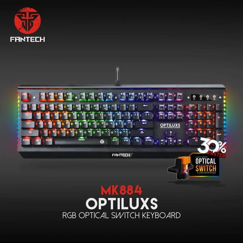 Fantech MK884 Optilux, Optical Mechanical Switch Keyboard, Ultra-durable, spill-proof, RGB Lighting