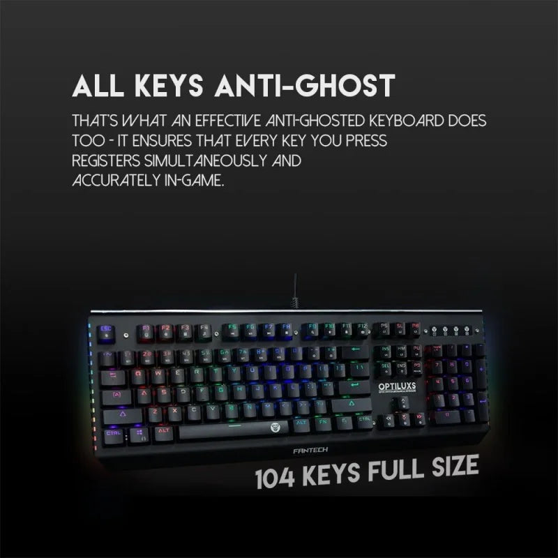 Fantech MK884 Optilux, Optical Mechanical Switch Keyboard, Ultra-durable, spill-proof, RGB Lighting