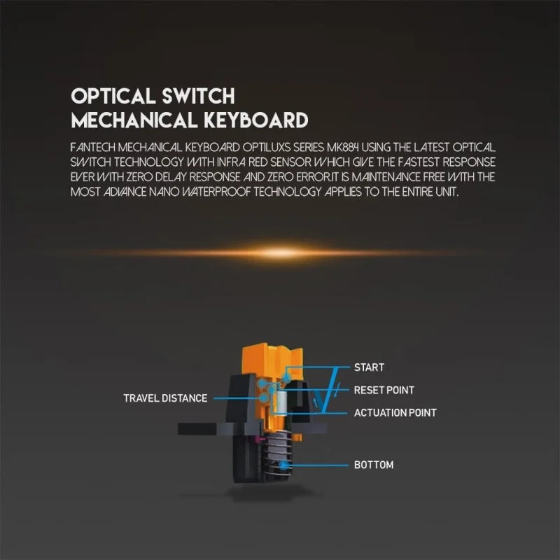 Fantech MK884 Optilux, Optical Mechanical Switch Keyboard, Ultra-durable, spill-proof, RGB Lighting