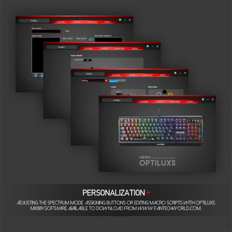 Fantech MK884 Optilux, Optical Mechanical Switch Keyboard, Ultra-durable, spill-proof, RGB Lighting